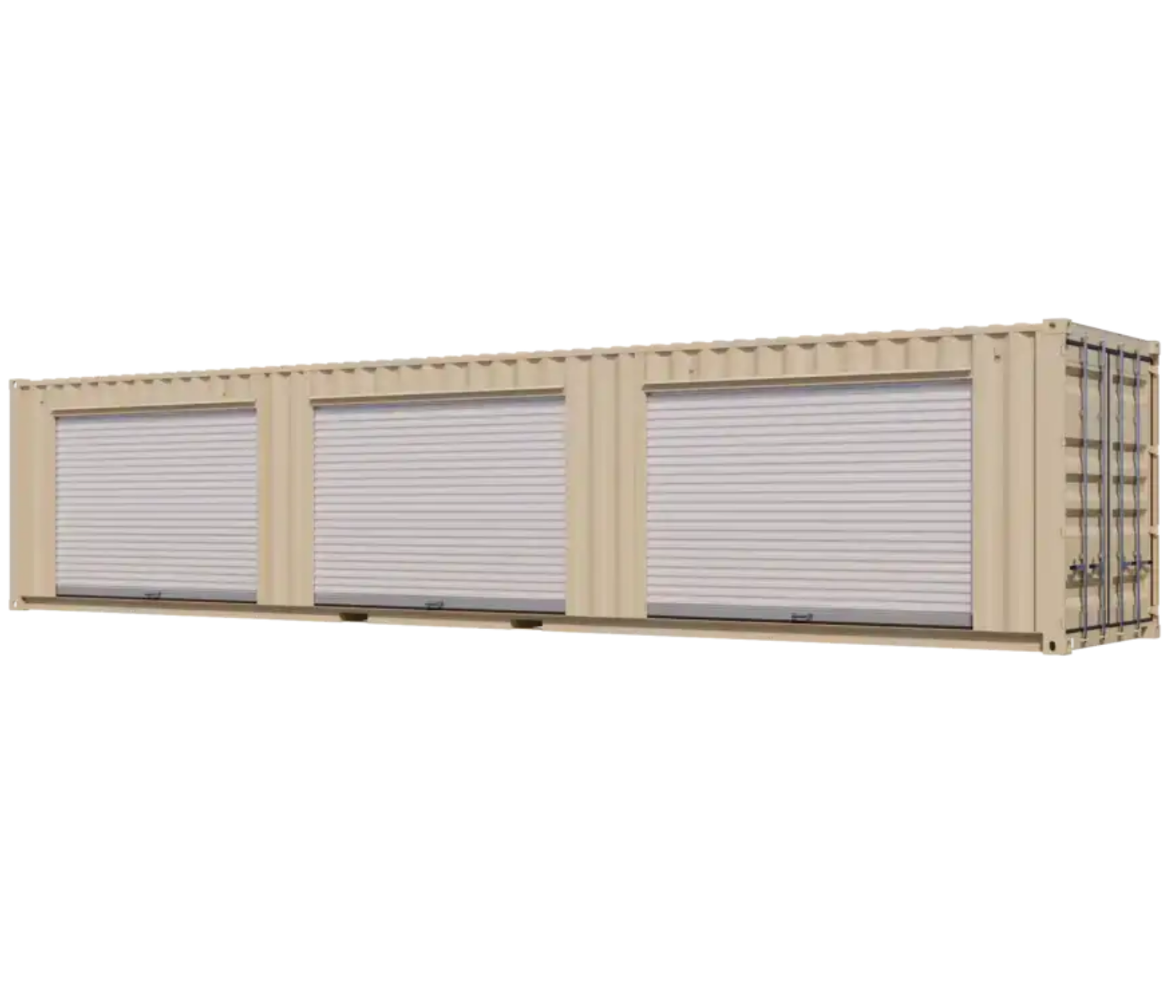 40ft New Storage Container with Three 8ft Left-Side Roll-Up Doors